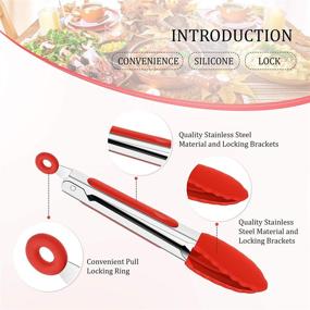 img 2 attached to 🍳 5-Piece Set of 7-Inch Silicone Tongs with Stainless Steel Handles - Mini Kitchen Tongs with Silicone Tips for Salad, Grilling, Frying, and Cooking (Black, Red, Blue, Orange, Green)