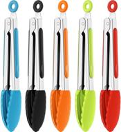 🍳 5-piece set of 7-inch silicone tongs with stainless steel handles - mini kitchen tongs with silicone tips for salad, grilling, frying, and cooking (black, red, blue, orange, green) logo