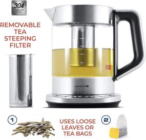 img 1 attached to 🔌 Premium Electric Glass Kettle & Tea Maker: Removable Infuser, Temp Controls, Brewing Programs, 1.6L Stainless Steel Glass Boiler - BPA-Free