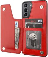 📱 onetop galaxy s21 wallet case: pu leather card holder, kickstand, double magnetic clasp - red, 6.2 inch logo