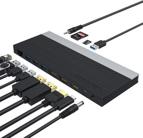 img 4 attached to WAVLINK 13-в-1 USB-C хаб/док-станция: Адаптер для тройного дисплея с HDMI, DisplayPort, Ethernet, Портами USB 3.0, Слотами для SD/TF карт памяти, Телефоном и разъемом DC - Совместим с Mac, Windows и другими.