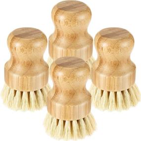 img 4 attached to 🧹 4-Piece Bamboo Coconut Bristle Mini Scrub Brush Set – Ideal for Cast Iron Skillet, Kitchen Sink, Bathroom, Household Cleaning (Style B)