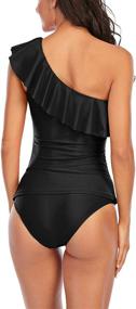 img 1 attached to 👙 Bescott Women's One Shoulder Tummy Control Tankini Bathing Suit with Ruffle Detail: Slimming Swimwear for Women