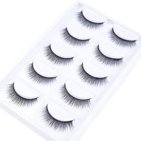 img 4 attached to 👁️ Wenew 5 Pairs Eyelashes Pack: Get Gorgeous with 3D Handmade Natural False Lashes (W58)