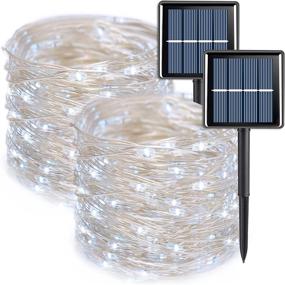 img 4 attached to 🎄 Outdoor Waterproof Solar Christmas Lights - 2 Pack, 66ft 200 LED Fairy Lights - White, Silver Wire - 8 Modes Twinkle Lights for Garden, Yard, Patio - Fence Wedding Decoration