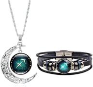 🌙 zodiac necklace bracelet set: dcfywl731, 12 constellation multilayer leather bracelet and moon pendant necklace jewelry for women, men, and girls logo