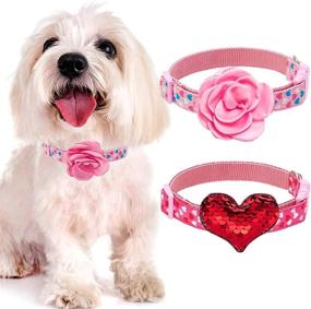 img 4 attached to 🐶 Small Dog Collars - Adorable Puppy Collar for Girls - Set of 2 Pink Adjustable Doggy Collars with Detachable Rose & Love Design, Suitable for Small to Medium Dogs for Festive and Daily Wear