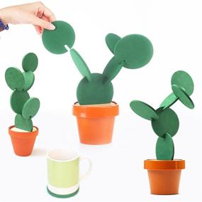 img 4 attached to Sirensky Brand DIY Cactus Coaster Set: 6-Piece Novelty Gift for Home Office Bar Decor & Drink Improvement - Flowerpot Holder Included