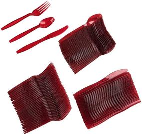 img 1 attached to 96-Piece Christmas Disposable Cutlery Set, Red Glitter Silverware