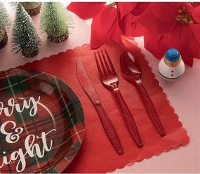 img 3 attached to 96-Piece Christmas Disposable Cutlery Set, Red Glitter Silverware