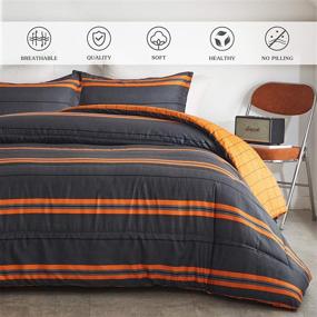 img 3 attached to 🌙 Brighten Your Sleep with FlySheep 3 Pcs Modern Comforter Set Queen Size - Vibrant Orange Stripes on Black Microfiber Bedding for Women, Perfect for All Seasons