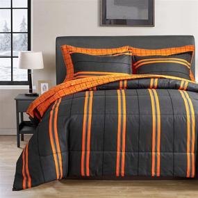 img 4 attached to 🌙 Brighten Your Sleep with FlySheep 3 Pcs Modern Comforter Set Queen Size - Vibrant Orange Stripes on Black Microfiber Bedding for Women, Perfect for All Seasons