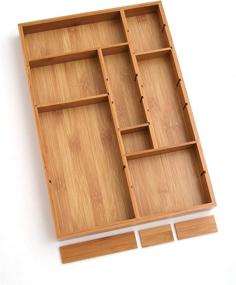 img 1 attached to 🗄️ Lipper International 8397 Bamboo Wood Adjustable Drawer Organizer - 12x17.5x1.875 inches - with 6 Removable Dividers
