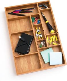 img 3 attached to 🗄️ Lipper International 8397 Bamboo Wood Adjustable Drawer Organizer - 12x17.5x1.875 inches - with 6 Removable Dividers