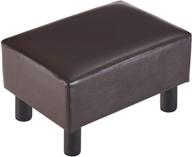 🪑 youdenova 16" small footstool ottoman with 4 wooden legs, under desk footrest, brown pu faux leather step stool with padded seat for living room bedroom logo