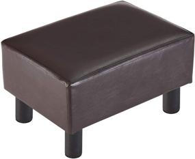 img 4 attached to 🪑 YOUDENOVA 16" Small Footstool Ottoman with 4 Wooden Legs, Under Desk Footrest, Brown PU Faux Leather Step Stool with Padded Seat for Living Room Bedroom