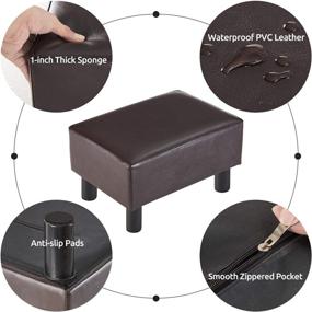 img 1 attached to 🪑 YOUDENOVA 16" Small Footstool Ottoman with 4 Wooden Legs, Under Desk Footrest, Brown PU Faux Leather Step Stool with Padded Seat for Living Room Bedroom