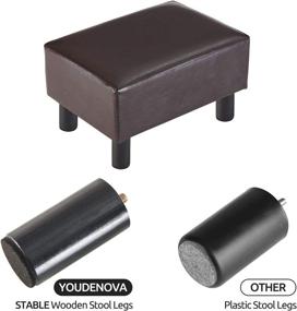 img 2 attached to 🪑 YOUDENOVA 16" Small Footstool Ottoman with 4 Wooden Legs, Under Desk Footrest, Brown PU Faux Leather Step Stool with Padded Seat for Living Room Bedroom