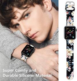 img 2 attached to 🌸 Цветочные силиконовые ремешки для Apple Watch: Совместимы с Series 2-6, стильный спортивный ремешок для мужчин и женщин