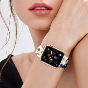 img 1 attached to 🌸 Цветочные силиконовые ремешки для Apple Watch: Совместимы с Series 2-6, стильный спортивный ремешок для мужчин и женщин