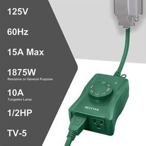 img 2 attached to 🎄 [2 Pack] BESTTEN Weatherproof Outdoor Plug-In Photocell Timer Switch with 2 Grounded Outlets, Light Sensor and Dusk to Dawn Countdown Timer, for Christmas Decorations, Green Color, ETL Listed