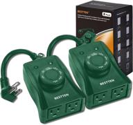 🎄 [2 pack] bestten weatherproof outdoor plug-in photocell timer switch with 2 grounded outlets, light sensor and dusk to dawn countdown timer, for christmas decorations, green color, etl listed logo