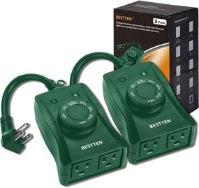 img 4 attached to 🎄 [2 Pack] BESTTEN Weatherproof Outdoor Plug-In Photocell Timer Switch with 2 Grounded Outlets, Light Sensor and Dusk to Dawn Countdown Timer, for Christmas Decorations, Green Color, ETL Listed