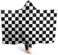 🏁 jasmoder black white checkered flag hoodie blanket - wearable throw blankets for couch, hooded blanket for baby, kids, men, and women logo