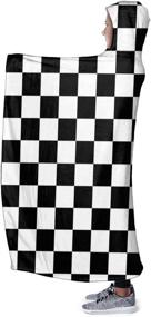img 3 attached to 🏁 JASMODER Black White Checkered Flag Hoodie Blanket - Wearable Throw Blankets for Couch, Hooded Blanket for Baby, Kids, Men, and Women