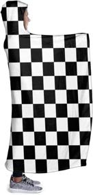 img 2 attached to 🏁 JASMODER Black White Checkered Flag Hoodie Blanket - Wearable Throw Blankets for Couch, Hooded Blanket for Baby, Kids, Men, and Women