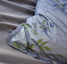 img 3 attached to 🌼 Eikei Vintage Botanical Flower Print Bedding 400 Thread Count Cotton Sateen Romantic Floral Scarf Duvet Cover 3 Piece Set - Colorful Antique Drawing of Summer Lilies and Daisy Blossoms in Dusty Blue - Queen Size