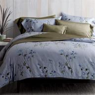 🌼 eikei vintage botanical flower print bedding 400 thread count cotton sateen romantic floral scarf duvet cover 3 piece set - colorful antique drawing of summer lilies and daisy blossoms in dusty blue - queen size logo