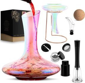 img 4 attached to 🍷 9-Piece Wine Decanter Gift Set: Iridescent Wine Decanter, Colorful Wine Carafe, Lead-Free Crystal Glass Red Wine Aerator Container, and Wine Accessories