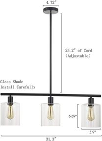 img 3 attached to LeeZM Rustic Industrial Chandeliers: Modern 3-Light Glass Shades Pendant Lighting - Vintage Farmhouse Adjustable Wire Ceiling Light Hanging Lamp for Dining Rooms, Bedrooms, Living Room, Kitchen Island (Black)