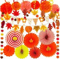 🍁 supla 40 pack fall party decorations set: autumn hanging paper fans, pom poms, maple leaves swirls, & more! логотип