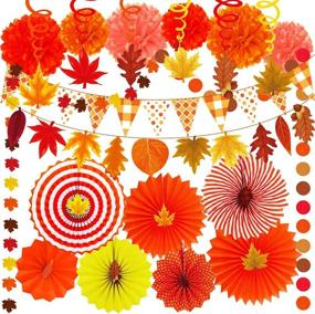 img 4 attached to 🍁 Supla 40 Pack Fall Party Decorations Set: Autumn Hanging Paper Fans, Pom Poms, Maple Leaves Swirls, & More!