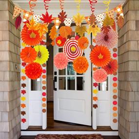 img 2 attached to 🍁 Supla 40 Pack Fall Party Decorations Set: Autumn Hanging Paper Fans, Pom Poms, Maple Leaves Swirls, & More!