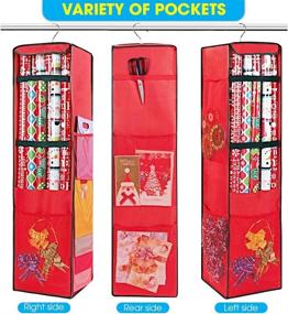 img 3 attached to 🎁 ProPik Hanging Gift Wrap Organizer - Wrapping Paper Storage Bag, Swivel Hanger 360°, Multiple Pockets & Loops, Accommodates 25 Rolls up to 40 Inch, Space for Ribbons Bows - Folds Flat (Red)