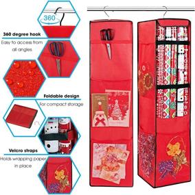 img 2 attached to 🎁 ProPik Hanging Gift Wrap Organizer - Wrapping Paper Storage Bag, Swivel Hanger 360°, Multiple Pockets & Loops, Accommodates 25 Rolls up to 40 Inch, Space for Ribbons Bows - Folds Flat (Red)