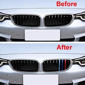 img 2 attached to 🚗 M-Colored Stripe Grille Insert Trims for BMW F32 F33 2013-2018 4 Series (Only Fits 9 Beams) Kidney Grills – Enhance Your BMW's Style!