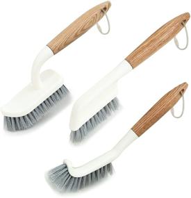 img 4 attached to 🧹 QMH Oak Handle Cleaning Brush Set - Complete All-Around Household Cleaning Tools for Shower, Bathroom, and More - Pack of 3