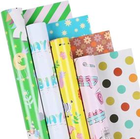 img 4 attached to 🎁 Colorful Kids Birthday Wrapping Paper: Reversible Gift Wrap for Girls and Boys - Animal, Unicorn, Safari Designs - 24 Roll Sheets - Eco-Friendly and Sustainable - 17.5 X 27.5 inches