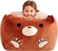 🐻 ikasa bean bag chair cover for kids - organize children's plush toys with soft plush long ykk zipper (brown bear, large) logo