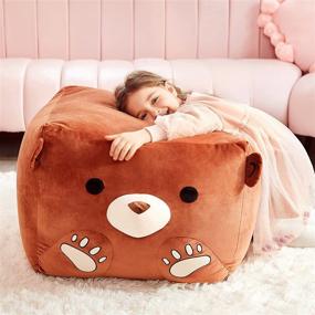 img 3 attached to 🐻 IKASA Bean Bag Chair Cover for Kids - Organize Children's Plush Toys with Soft Plush Long YKK Zipper (Brown Bear, Large)