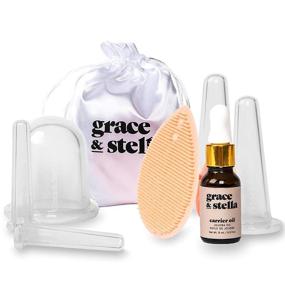 img 3 attached to 💆 Premium 7-Pc Facial Cupping Set for Lymphatic Drainage and Fine Line Reduction - Includes Face Suction Cups, Jojoba Oil, and Cleansing Brush by grace & stella