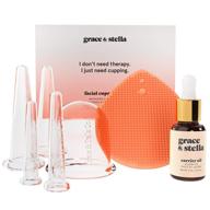 💆 premium 7-pc facial cupping set for lymphatic drainage and fine line reduction - includes face suction cups, jojoba oil, and cleansing brush by grace & stella logo