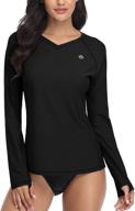 attraco women's long sleeve rash guard swim shirt with upf 50 sun protection, thumb hole, and v-neck - stylish swimwear for maximum sun safety logo