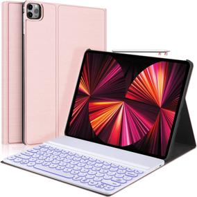 img 4 attached to 💫 Rose Gold Keyboard Case for iPad Pro 12.9 2021/2020/2018 - Backlit Detachable Slim Folio Cover with Pencil Charging - 5th Gen, 4th Gen, 3rd Gen