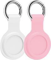 🔒 2 pack lowgeeker airtag case - silicone protective cover for apple airtag keychain holder accessories with soft texture - white/pink logo