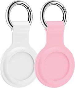 img 4 attached to 🔒 2 Pack LowGeeker AirTag Case - Silicone Protective Cover for Apple AirTag Keychain Holder Accessories with Soft Texture - White/Pink